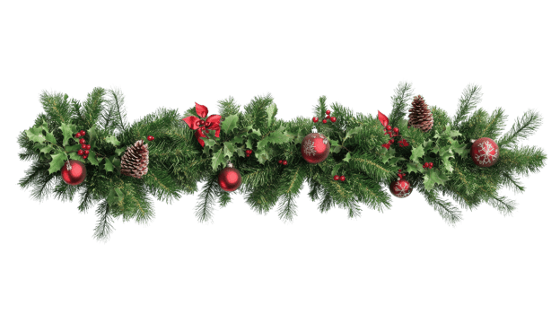 A garland of evergreen branches and red berries png
