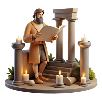 wonderful classic A wise, centaur scholar reading a scroll, surrounded by ancient ruins, lit by the soft glow of a setting sun, in the style of a Renaissance painting genuine png