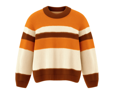 A sweater with an orange and white striped design png