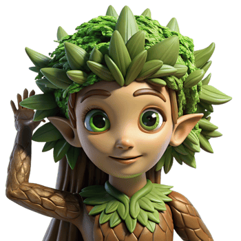 wonderful rustic A wise, dryad with bark-like skin and leafy hair, emerging from a tree trunk, lit by dappled sunlight, in the style of a fantasy illustration high quality png