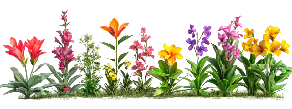 A row of colorful flowers is shown png