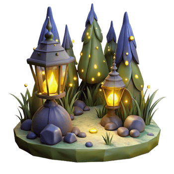 extraordinary minimalist A group of fireflies glowing in a dark forest, magical lighting, fantasy style high quality png