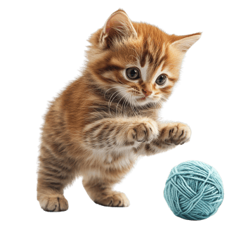 Cute Kitten Having Fun with Colorful Yarn Ball Isolated on Transparent Background png