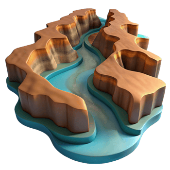 vibrant vintage A Winding River Cutting Through a Canyon detailed png