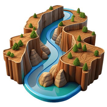 vibrant vintage A Winding River Cutting Through a Canyon authentic png