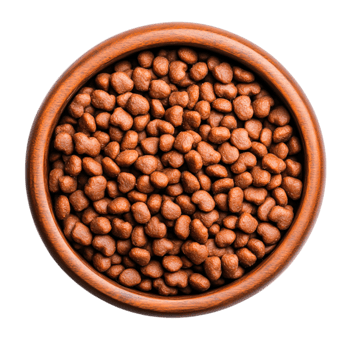 Delicious Brown Pet Food in a Wooden Bowl Against a png