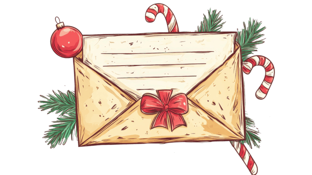 An envelope with candy canes and a christmas tree png