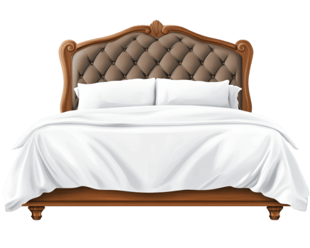 Bed with white sheets and pillows png