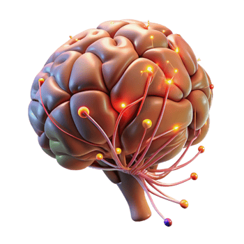 vibrant artistic A 3D model of a human brain, neural pathways firing with electrical impulses, illuminated by dynamic, shifting colors, medical visualization style detailed png