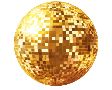 Shiny golden disco ball reflecting light, perfect for parties and celebrations png