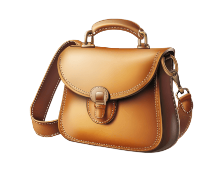 A brown leather bag with a strap png