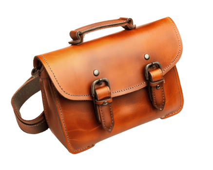 stylish brown leather messenger bag with dual buckles and handle, perfect for daily use and travel png