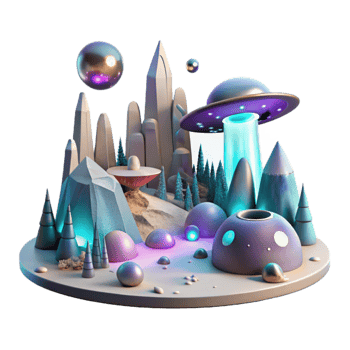 serene minimalist Alien Landscape with Alien Artifacts Transparent for Scifi Projects genuine png