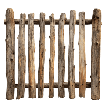 Rustic wooden fence structure aged farmyard barrier design isolated on transparent background png
