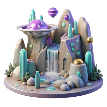 impressive modern Alien Landscape with Waterfalls Transparent for Web Design png