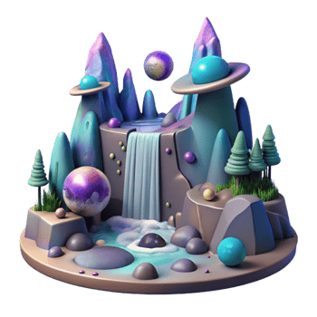 vibrant artistic Alien Landscape with Waterfalls Transparent for Web Design detailed png