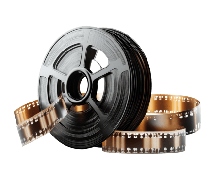 vintage film reel with film strip, showcasing cinematic history and nostalgia png
