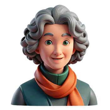 extraordinary minimalist Portrait of a middle-aged woman with curly gray hair, wearing a vibrant scarf, lit by natural light through a window, in a bohemian style exclusive png