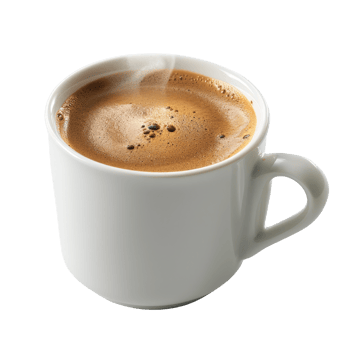 Freshly Brewed Coffee in a White Mug with Steam Rising on a Bright Background png