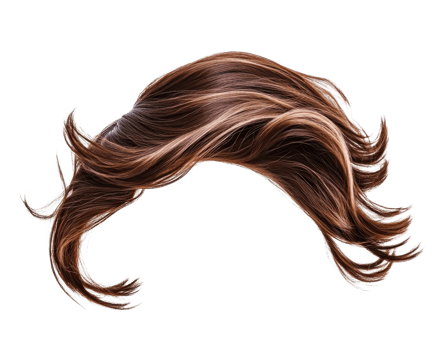 Realistic brown hair with highlights, flowing and styled elegantly, perfect for beauty and fashion concepts png