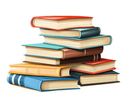 Colorful stack of books in various sizes and colors, perfect for education or reading themes. Ideal for illustrations related to literature, libraries, or study materials png