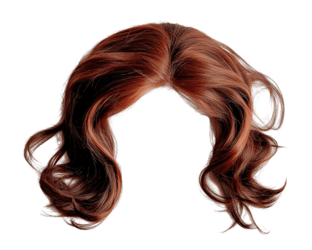 realistic wavy red hair wig with natural look and soft texture, perfect for styling. Ideal for costume, fashion, or theatrical use png