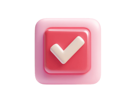 A pink check mark button on a black background png
