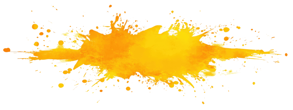 Bright yellow paint splash with dynamic splatters and drips, perfect for creative designs and backgrounds png