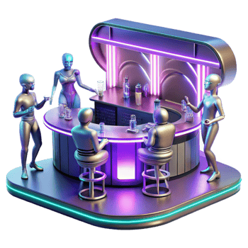 serene creative A Futuristic Bar Scene with Alien Patrons detailed png