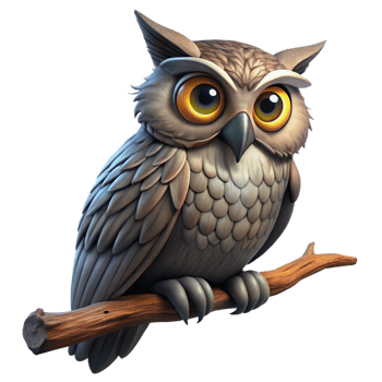 stunning abstract A wise old owl perched on a gnarled branch, its eyes glowing with an inner light, dramatic chiaroscuro lighting, digital painting style exclusive png