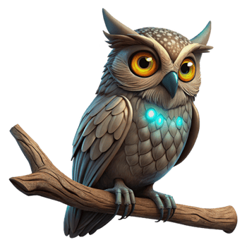 beautiful modern A wise old owl perched on a gnarled branch, its eyes glowing with an inner light, dramatic chiaroscuro lighting, digital painting style premium png