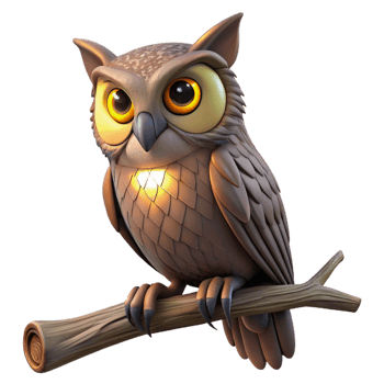 wonderful minimalist A wise old owl perched on a gnarled branch, its eyes glowing with an inner light, dramatic chiaroscuro lighting, digital painting style detailed png