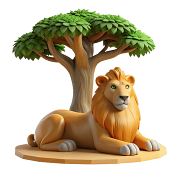 impressive vintage A regal lion pride resting in the shade of a baobab tree, realistic wildlife painting, warm afternoon sunlight 4K png