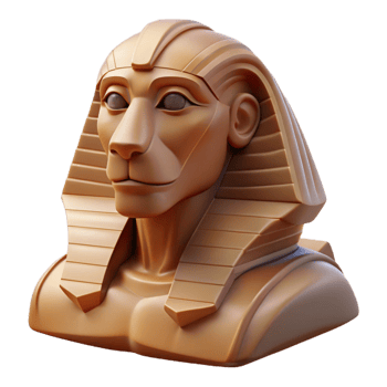 dramatic rustic A stoic sphinx, its enigmatic gaze fixed on the horizon, bathed in the harsh light of the desert sun. Cubist style premium png