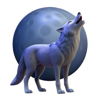 beautiful creative A solitary wolf howling at the full moon, dramatic nighttime photography, cool moonlight exclusive png