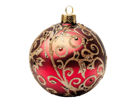 A red and gold christmas ornament with a gold and silver design png