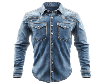 Denim shirt with classic western style, featuring two chest pockets and button up front. Perfect for casual wear or layering png