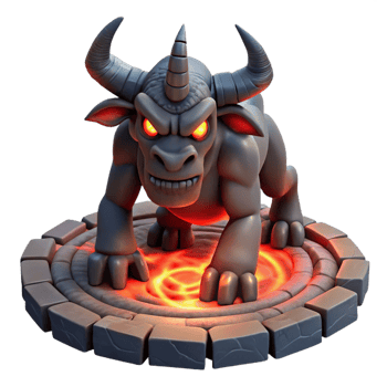 elegant modern A powerful minotaur with glowing red eyes, trapped within a labyrinth of dark stone, lit by flickering torches, in a dark fantasy style premium png