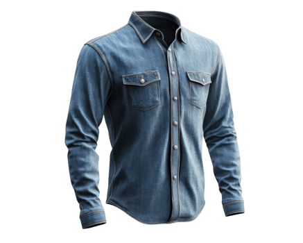 Denim shirt with button up design, featuring two chest pockets and classic collar. Ideal for casual wear and versatile styling png