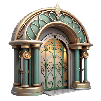 beautiful creative Art Nouveau metro station entrance, intricate floral motifs, wrought iron details, soft ambient light, Art Deco painting exclusive png