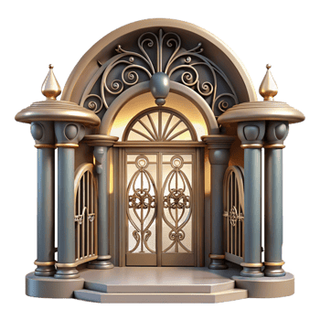 impressive vintage Art Nouveau metro station entrance, intricate floral motifs, wrought iron details, soft ambient light, Art Deco painting high quality png