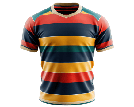 A rugby jersey with multicolored stripes png