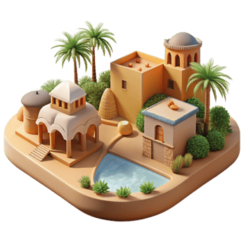 stunning modern Desert Oasis Village Adobe Buildings Palm detailed png