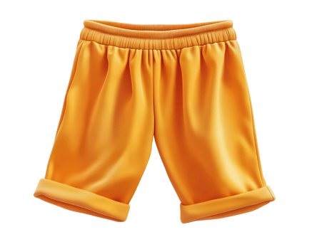 Bright orange shorts with relaxed fit and rolled cuffs, perfect for summer wear. Ideal for casual outings or beach days png