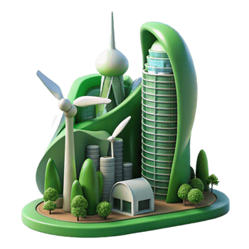 extraordinary classic Biomorphic skyscraper, organic forms, green walls, integrated wind turbines, sunny day, sustainable architecture visualization authentic png