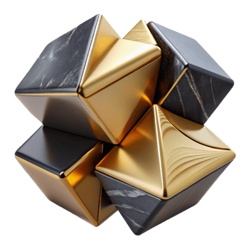beautiful rustic Fractured geometric shapes of polished obsidian and brushed gold, intersecting and overlapping, lit by sharp, contrasting chiaroscuro lighting, in a Cubist style detailed png
