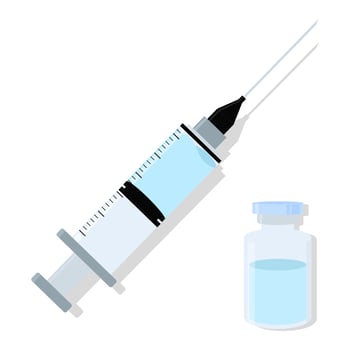 Injection syringe medical drug with vial tube flat design vector