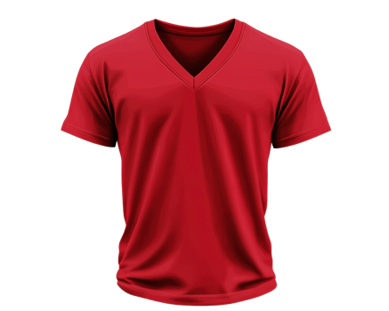 Red v neck t shirt design, casual wear, comfortable fabric, stylish fit, versatile clothing option for men and women. Perfect for everyday use or sports activities png