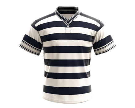 A rugby jersey with a black and white striped design png