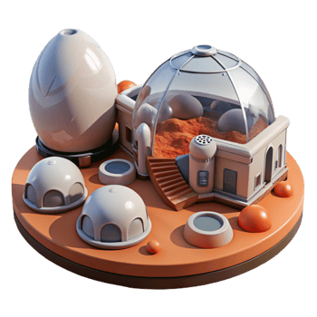 stunning artistic Mars colonization habitat, modular inflatable structures, red Martian landscape, daytime lighting, science fiction illustration high resolution png
